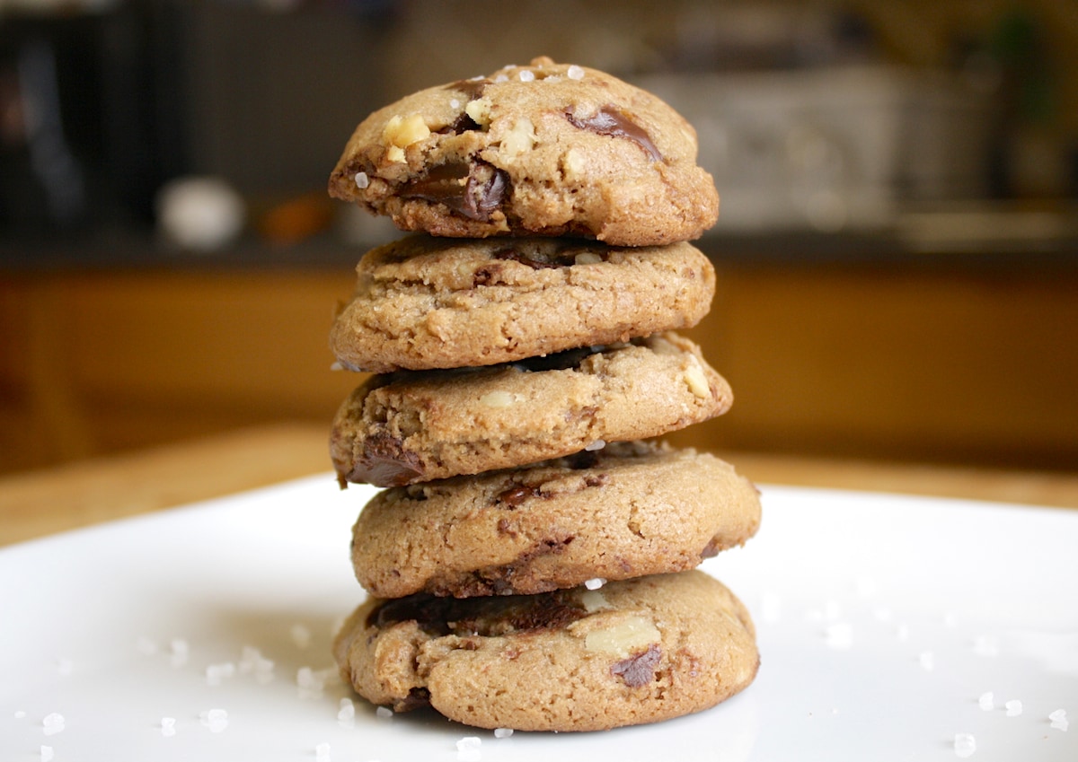 Brown Butter Walnut Chocolate Chunk Cookie Stack