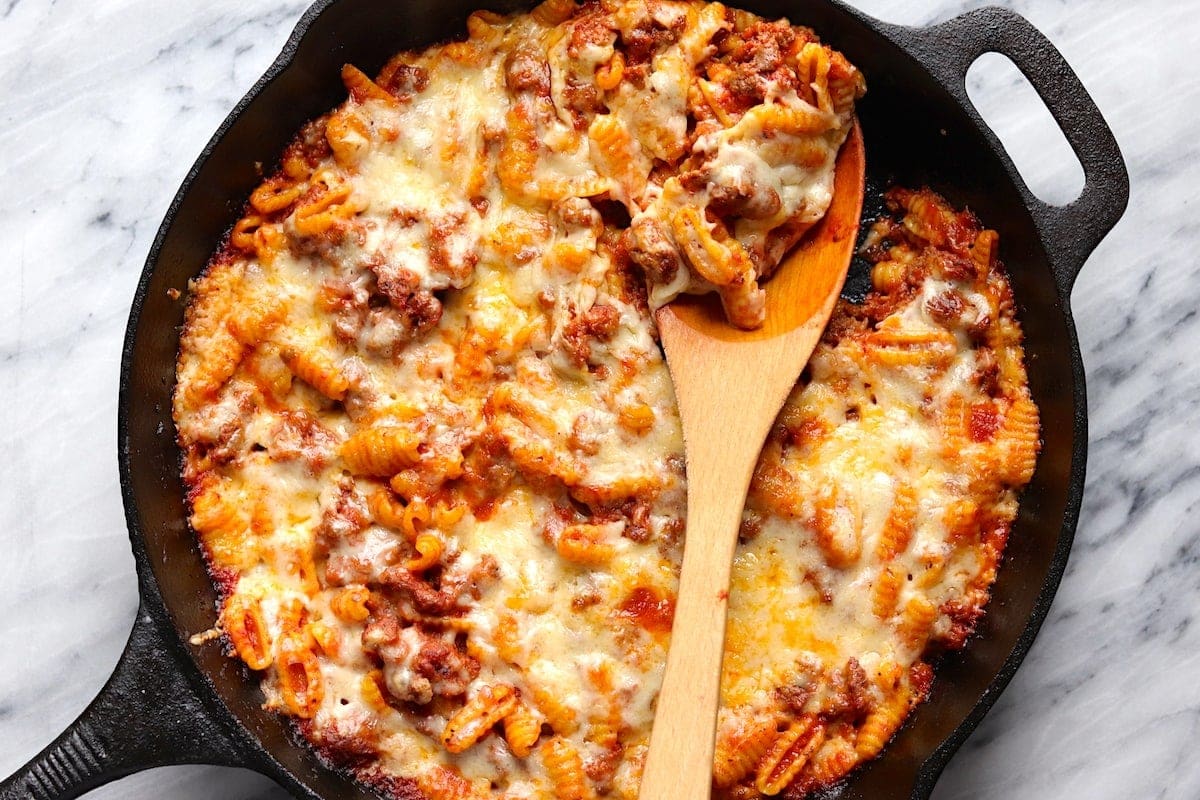 Cheesy Ground Beef Skillet Pasta Recipe | The Hungry Hutch