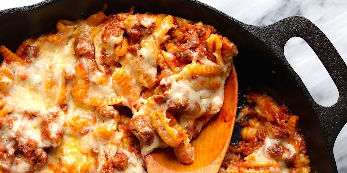 Cheesy Ground Beef Skillet Pasta Recipe | The Hungry Hutch
