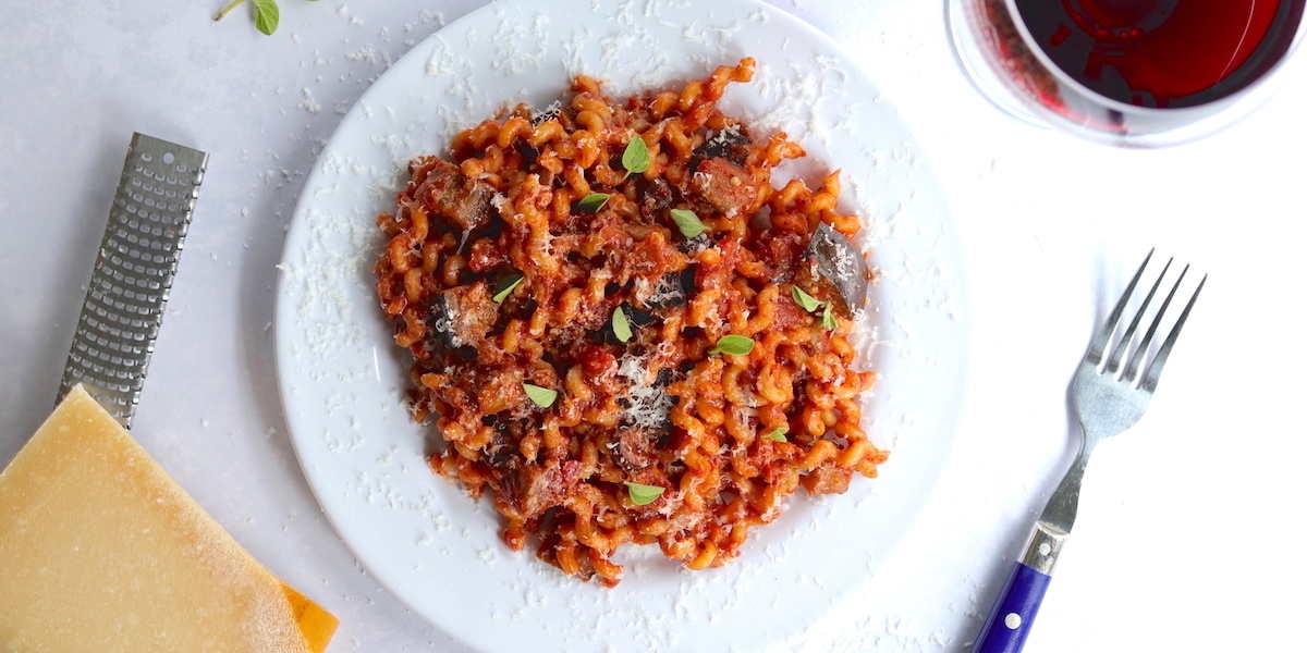 Pasta with Eggplant Tomato and Olive Sauce Recipe The Hungry Hutch